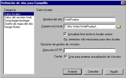 Datos de Definicion de Sitios